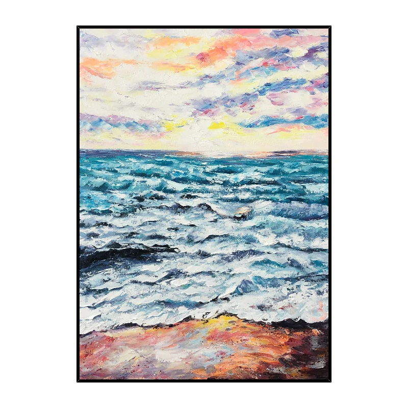 

Hand-painted Oil Painting Canvas Coastal Scenery Decorative Painting Entrance Corridor Aisle Vertical Hanging Painting Frameless