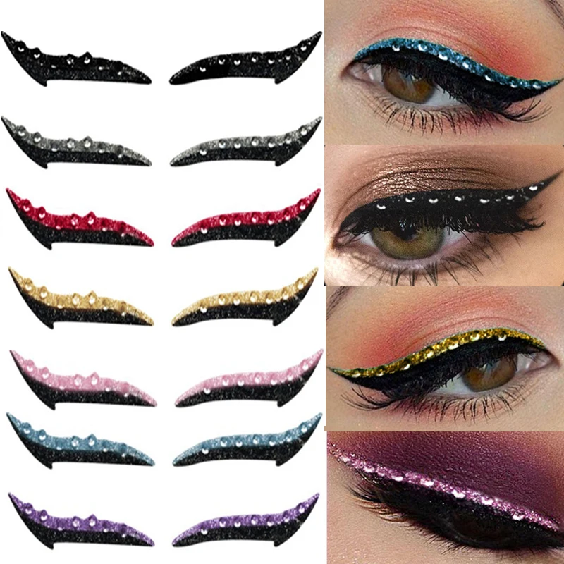 

1 Pairs Diamond Eyeliner Stickers 10 color Reusable Self-adhesive Glitter Eyeliner Double Eyelid Tape Cat Eye Makeup Cosmetic