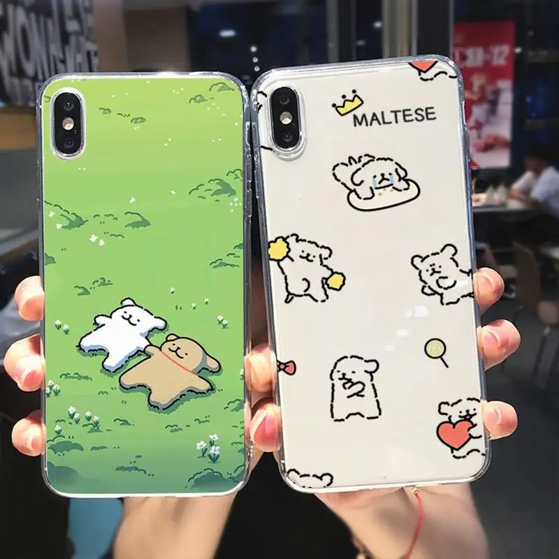 

Line Dog Cartoon Cute Phone Case For Samsung GalaxyS20 S21 S30 FE Lite Plus A21 A51S Note20 Transparent Shell