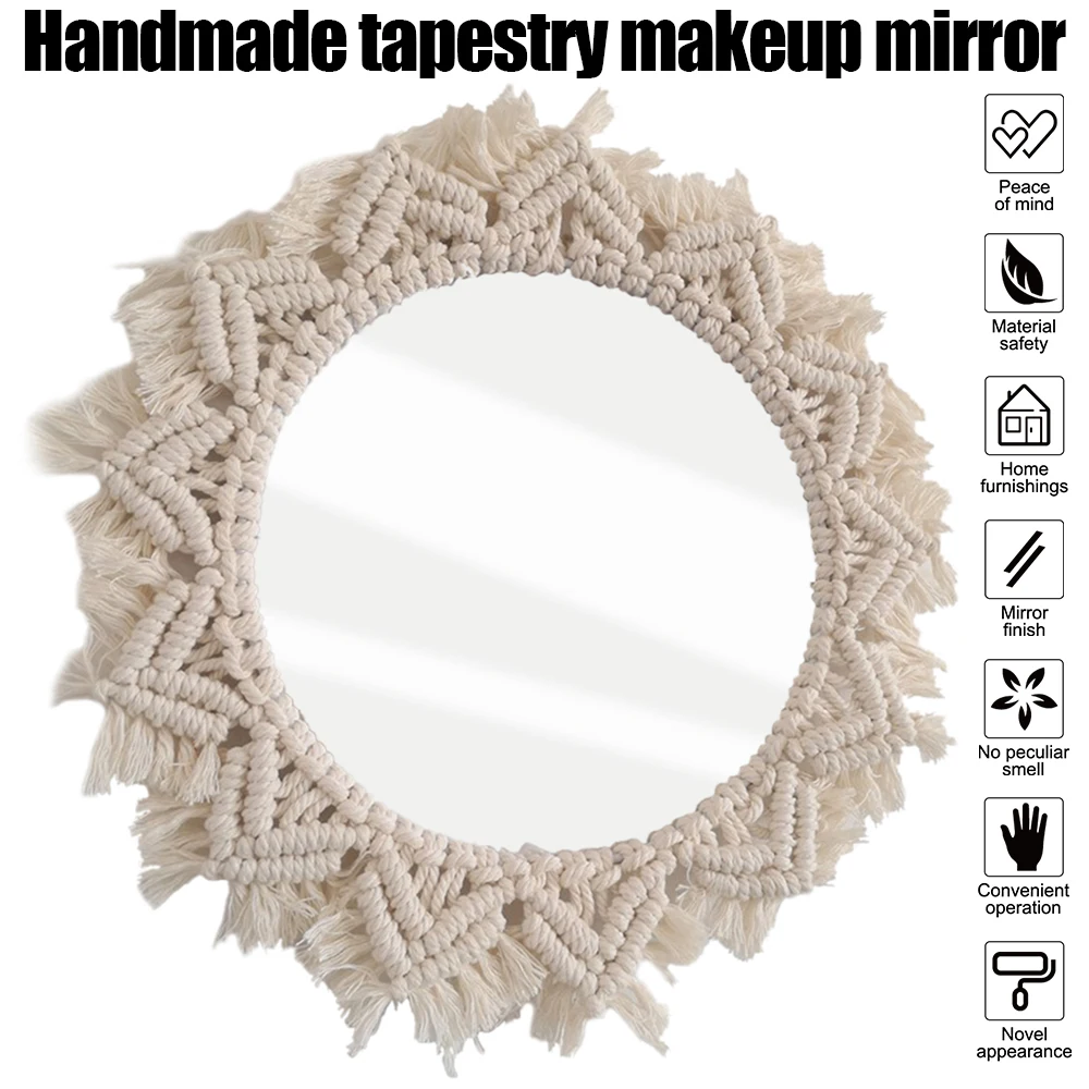 

Макраме зеркальный гобелен ручной работы косметическое зеркало компактное богемное украшение для дома спальни декоративные зеркала насте...