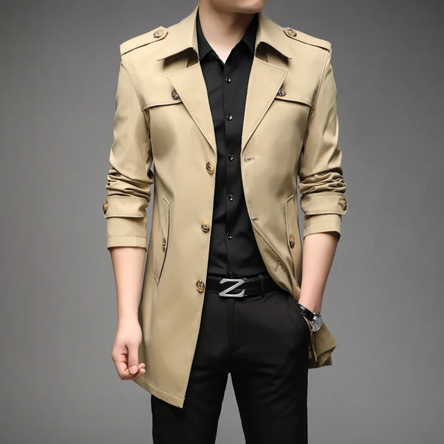 New Spring Men Trench Fashion England Style Long Trench Coats Mens Casual Outerwear Jackets Windbreaker Brand Mens Clothing 2022 3