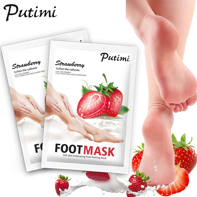 

7Pack Strawberry Exfoliating Foot Masks Remove Dead Skin Heels Foot Peeling Mask Pedicure Socks Exfoliation Scrub for Feet Mask