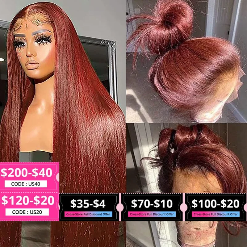 Reddish Brown Straight Lace Front Human Hair Wigs 13x4 13x6 Hd Frontal Wig Pre Plucked Dark Red Brown 4x4 Closure Glueless Wig