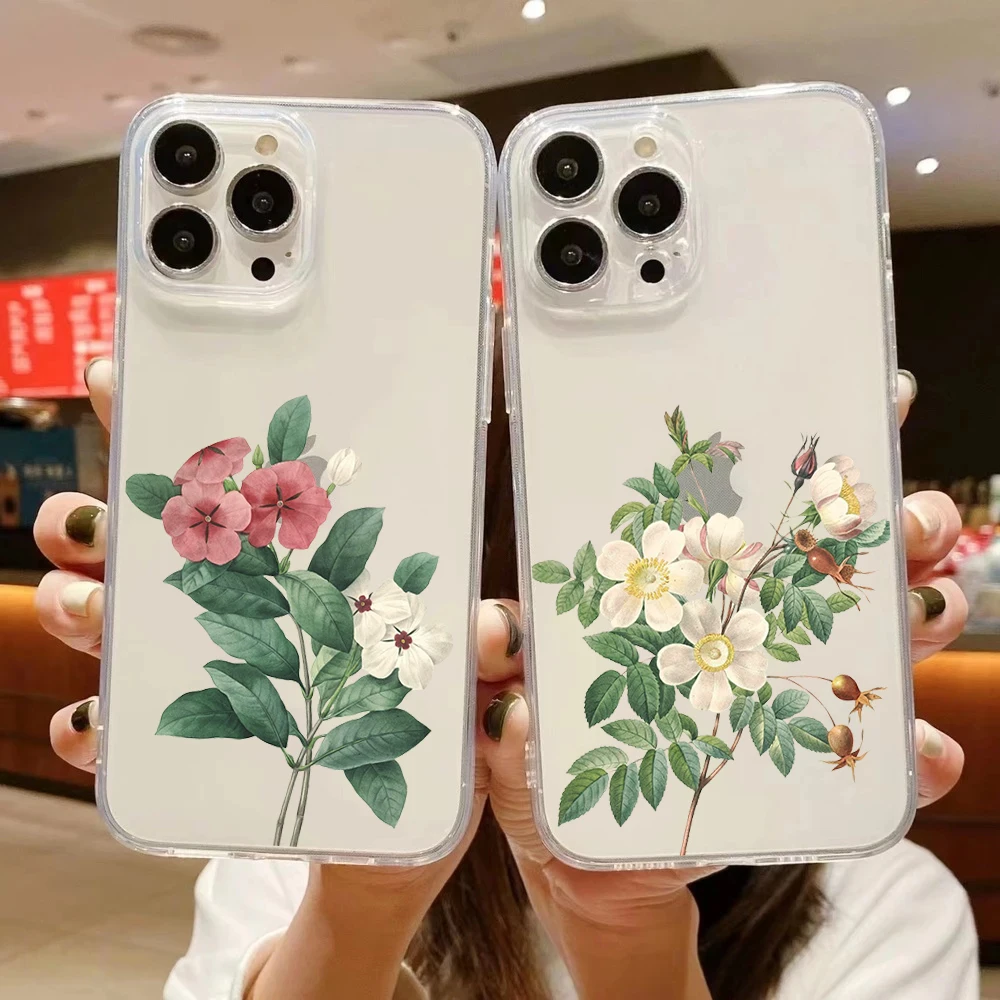 

Luxury Real Dried Flowers Transparent Phone case For iPhone 13 12 11 Pro Mini XS Max XR X 7 8 plus SE 2020 6 Soft Silicone Cover