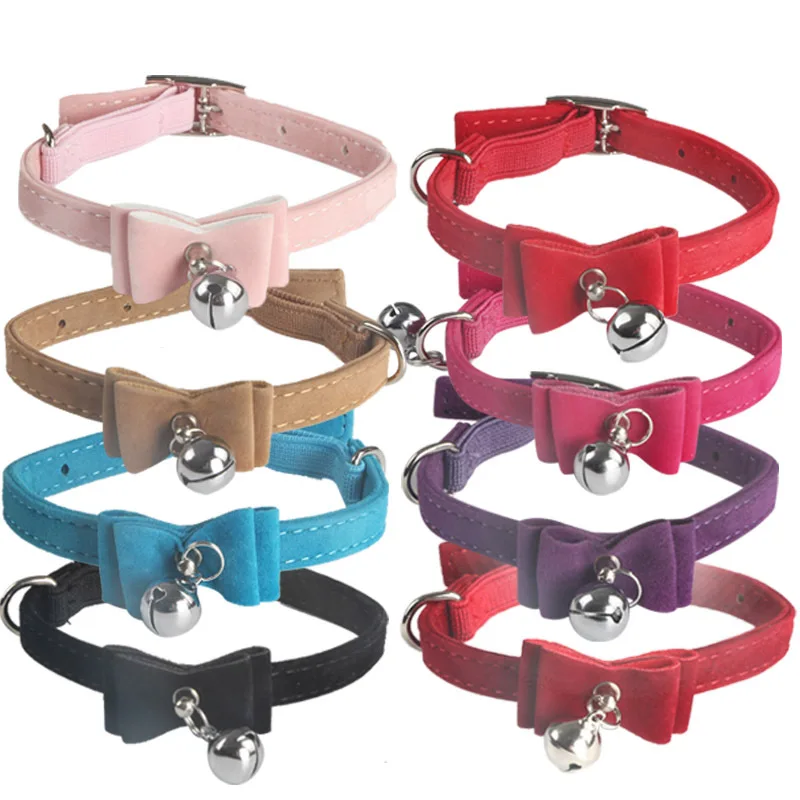 

Bowtie Small Dog Cat Collar Safe Soft VelvetPet Products Dog Collar Pet Supplier with Bell for Puppy