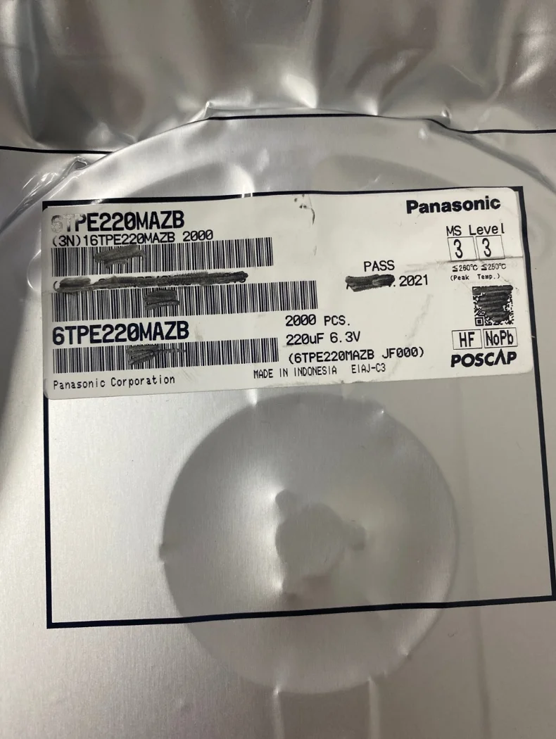

6 tpe220mazb 220 uf + 20% for 6.3 V MSL = 3 please use as soon as possible after unpacking tantalum capacitor