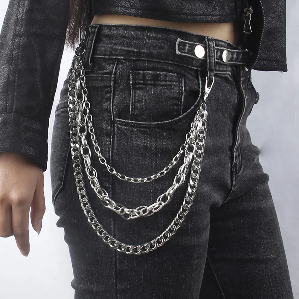 

Punk Trouser Chain Men's Women Heavy Metal Industrial Style Jeans Accessories High-end Multi-loop Waist Chain Silver Metal Chain