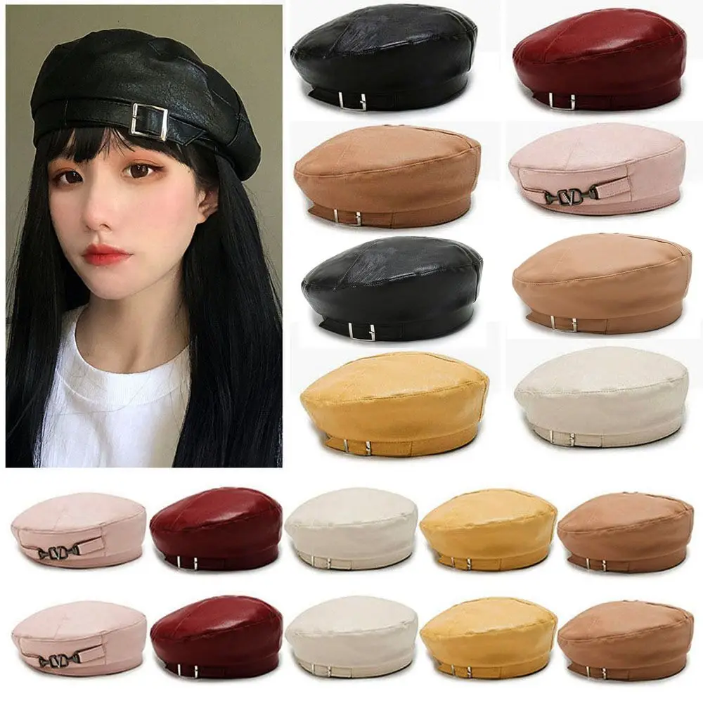 

Four Seasons Berets Hats For Men Women Female Luxury Cotton Beret Hat Painter Cap Outdoor Travel PU Leather Beret Caps