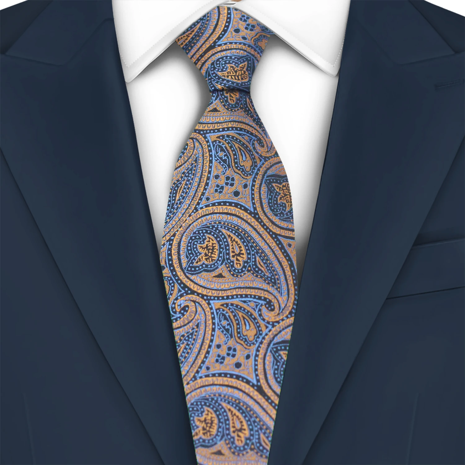 

LYL 8CM Golden Blue Paisley Tie Elegant Men Neck Tie Luxury Brand Necktie Accessories Suit Gift Wedding Gentleman Free Shipping