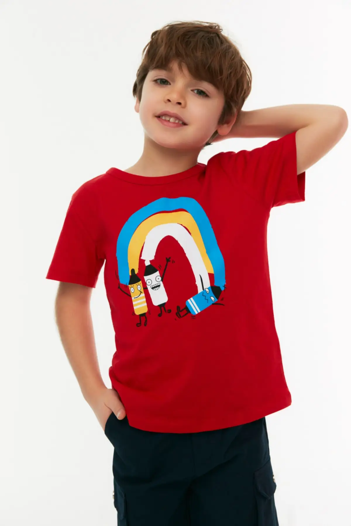 

Printed Bike Collar Male Child Knitted T-Shirt TKDSS22TS1178