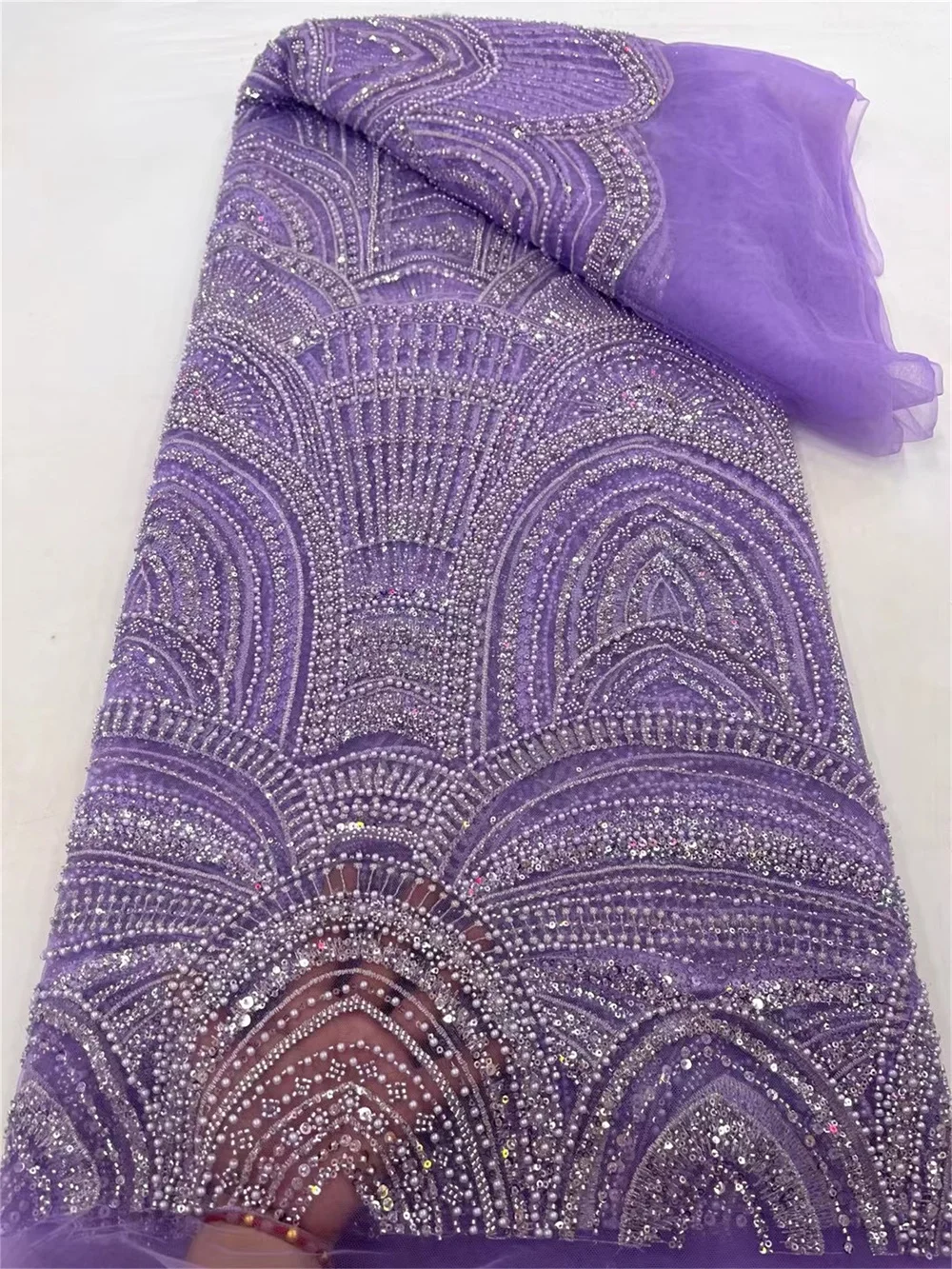 Роскошная фиолетовая фотография 2024 нигерийская французская бисерная фототкань 5