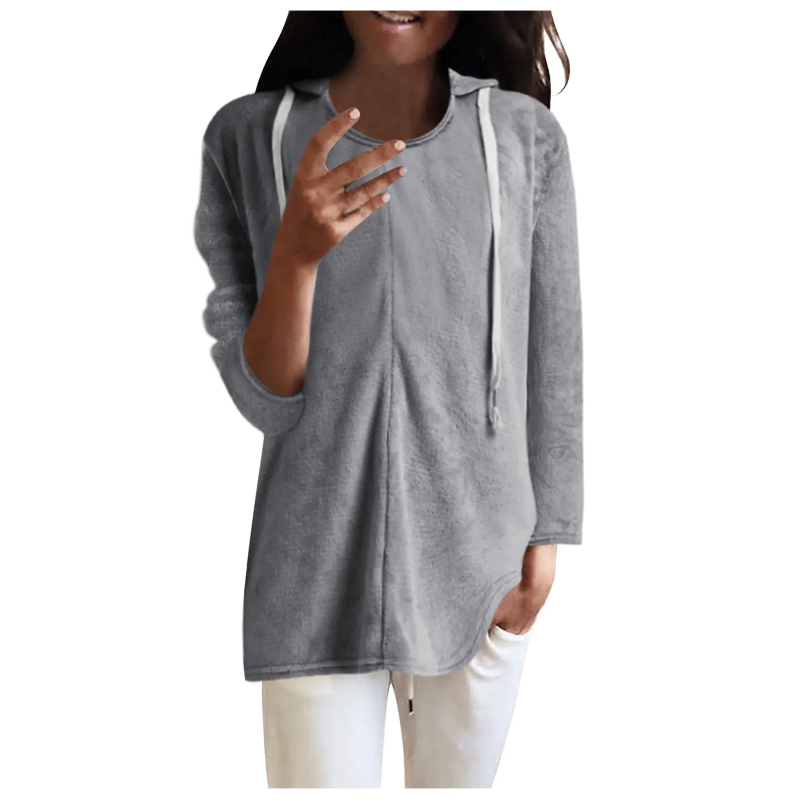 

Women'S Solid Color Tops Women'S Round Neck Long-Sleeved Casual Loose Pullover Tops Autumn And Winter Knit Sweater Long Sleeve