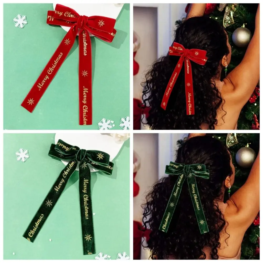 Элегантная рождественская заколка для волос из сплава милый зеленый бант