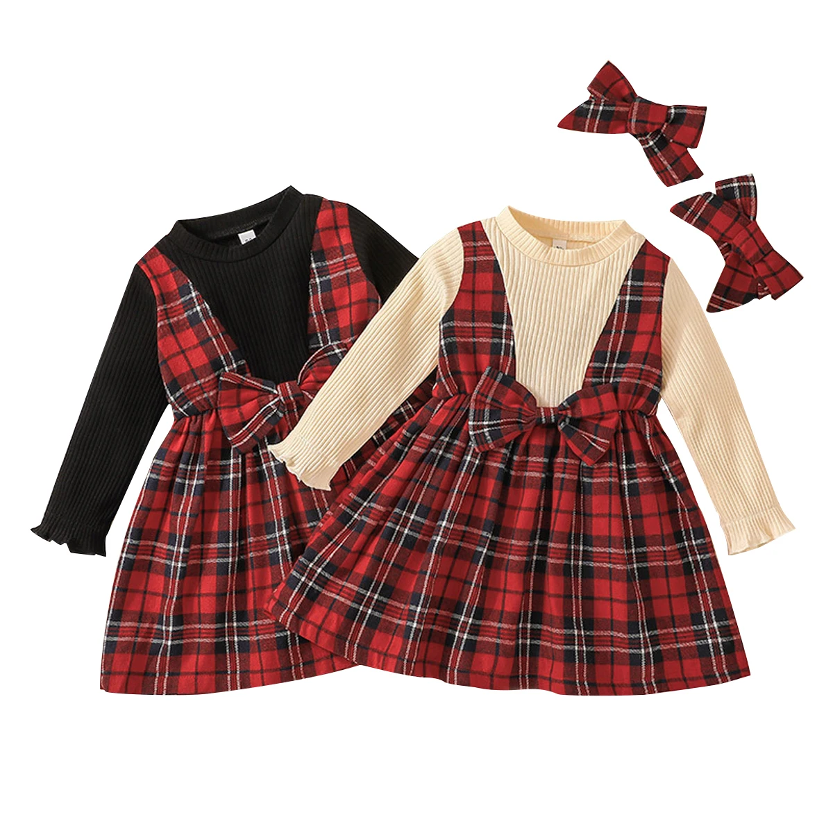 

Infant Baby Girls Christmas Dress Outfits Clothes Babany bebe Toddler Xmas Party Plaids Dresses & Headband Costume Set Tops 2PCS