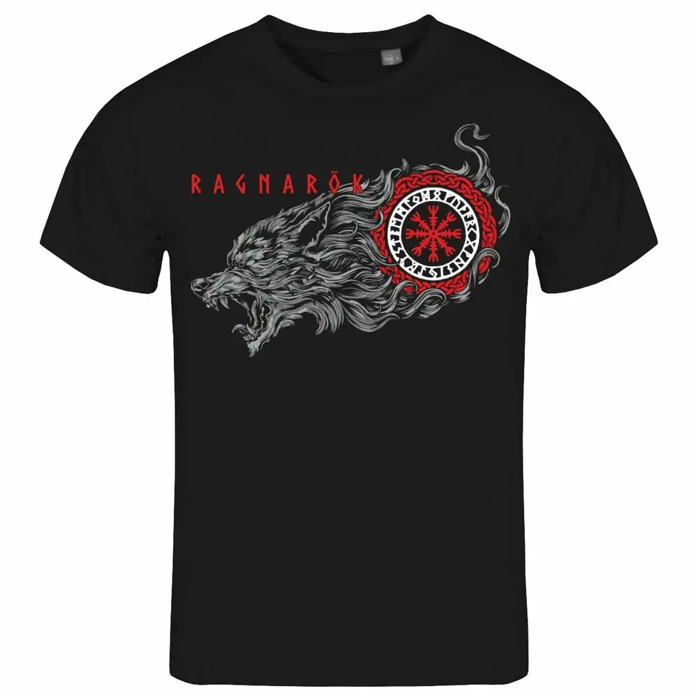 

Nordic Viking Compass Rune Odin's Fenrir Wolf T-Shirt 100% Cotton O-Neck Summer Short Sleeve Casual Mens T-shirt Size S-3XL