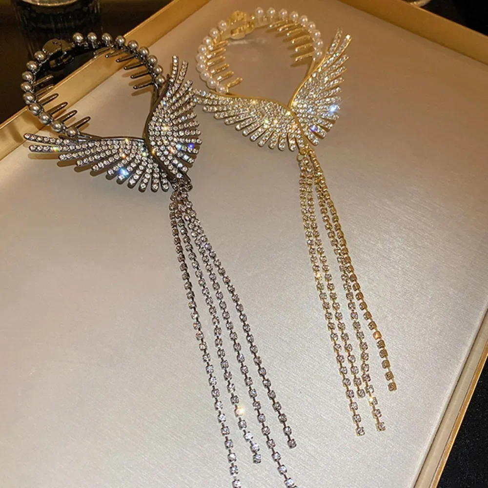 Новые заколки для волос с крыльями ангела женщин и девочек кисточка со стразами