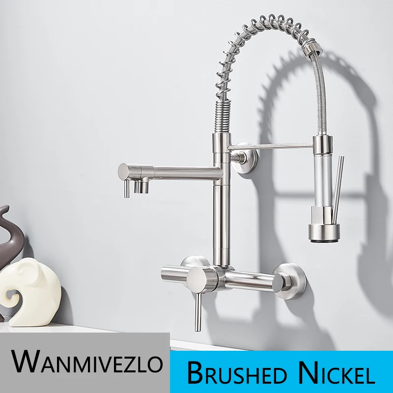 

Хромированный настенный кухонный смеситель, ручной кран для горячей и холодной воды, Натяжной, крепление на раковину