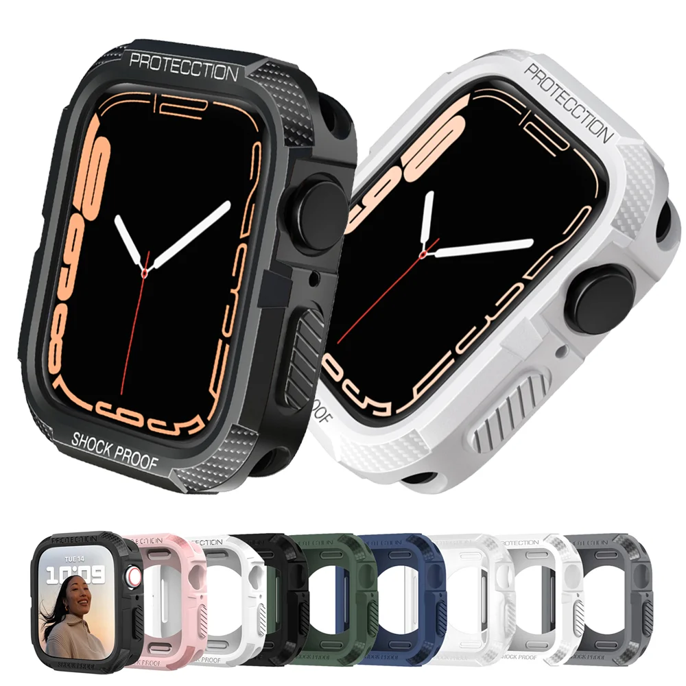 

Rugged Cover for Apple Watch Case 44mm 40mm 45mm 41mm 45mm 38mm 42mm Accessories TPU Screen Protector Apple watch series 7 6 5 4