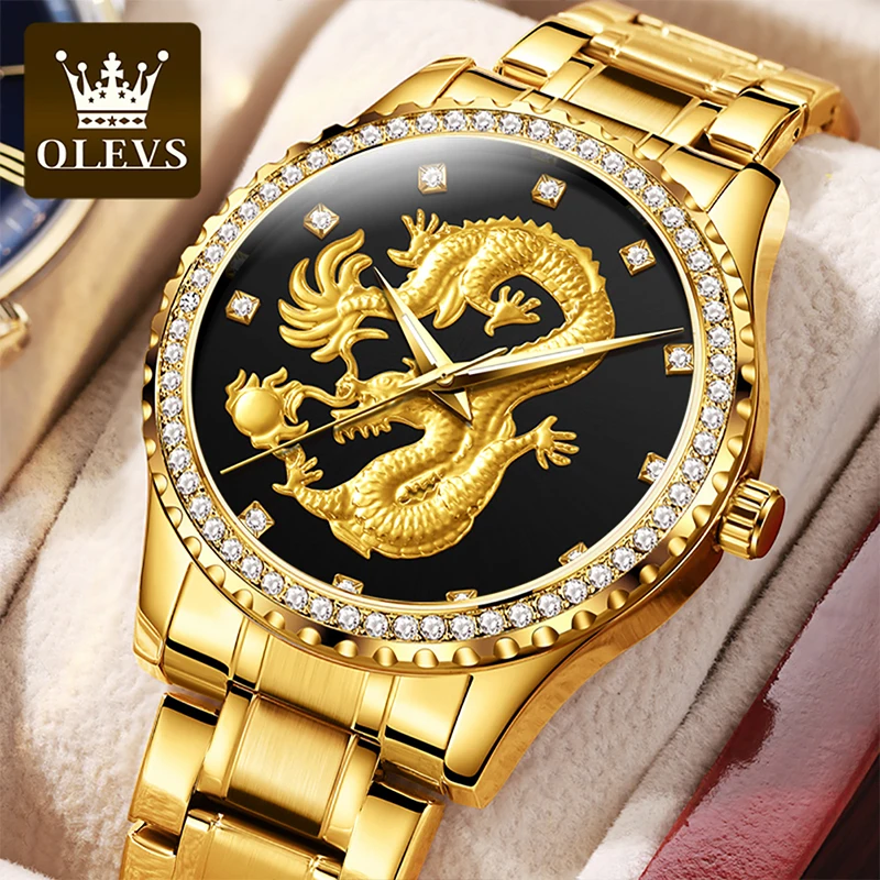 

OLEVS 2022 Fashion Mans New Dragon Face Luxury Luminous Waterproof Watches Casual Stainless Steel Quartz Watch Reloj Hombre 5515