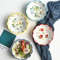 1pc tableware wave ceramic bowl fruit salad bowl dessert bowl household under glazed soup bowl rice bowl