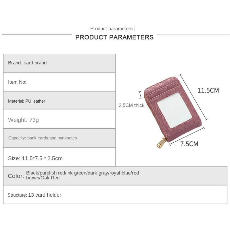 Business Card Holder Wallet Women/men Gray Bank/ID/Credit Card Holder 13 Bits Card Wallet PU Leather Protects Case Coin Purse