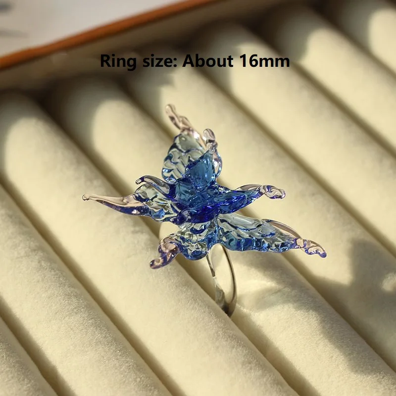 Уникальные разноцветные стеклянные кольца в виде бабочек