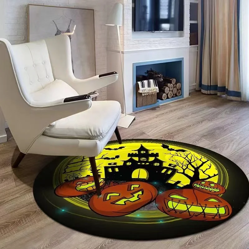 

Halloween Pumpkin Round Doormat Home Design Horror Castle Indoor Kitchen Floor Mat Non-Slip Bathroom Mat Welcome Entrance Carpet