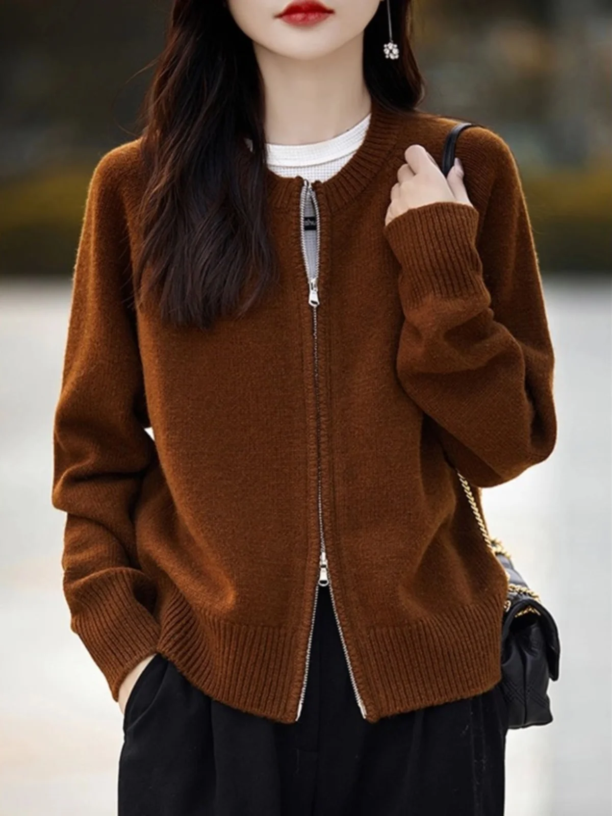 Girdear с белым воротником новинка 2024 осенний новый флисовый вязаный кардиган в