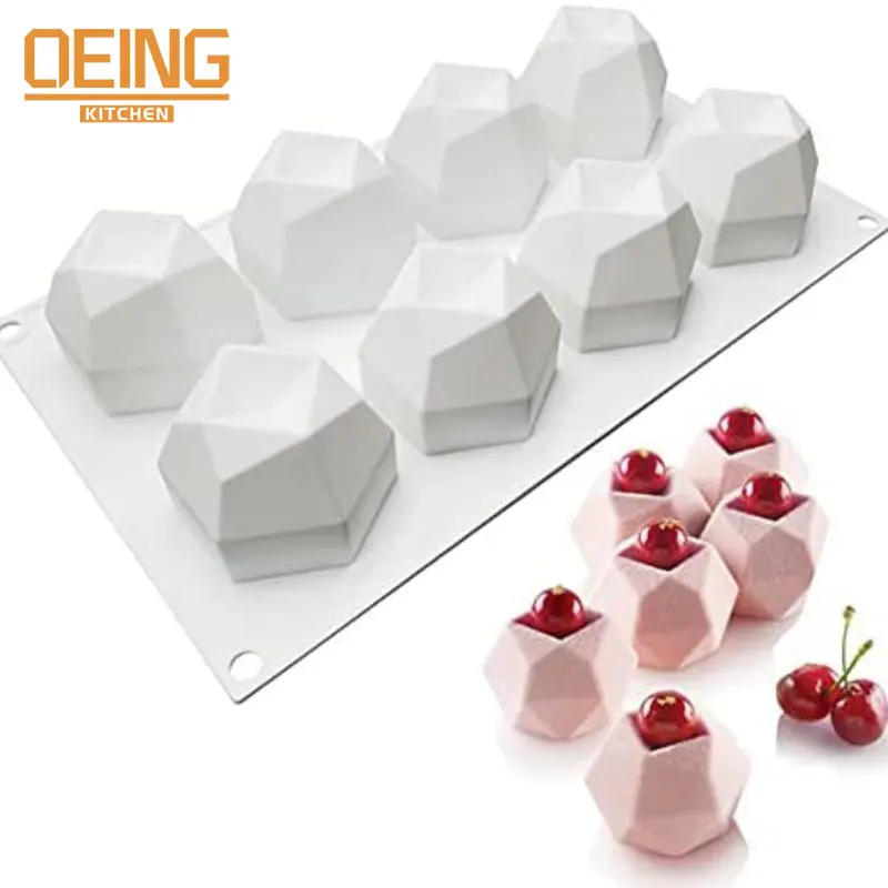 8 Cavity Diamond Polygonal Silicone Cake Mold French Dessert Mousse Pastry Tray Candle Mould Muffin Sweety Baking Tools