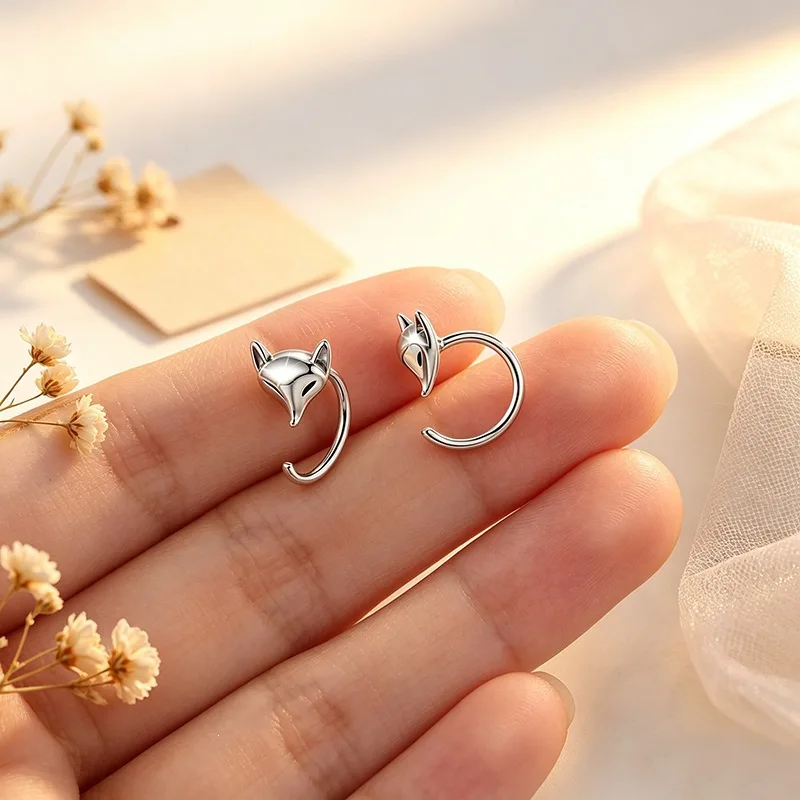 Фото Серьги-крючки Smart Fox из стерлингового серебра 925 пробы, креативные, в виде животных, милые, 3985 №4