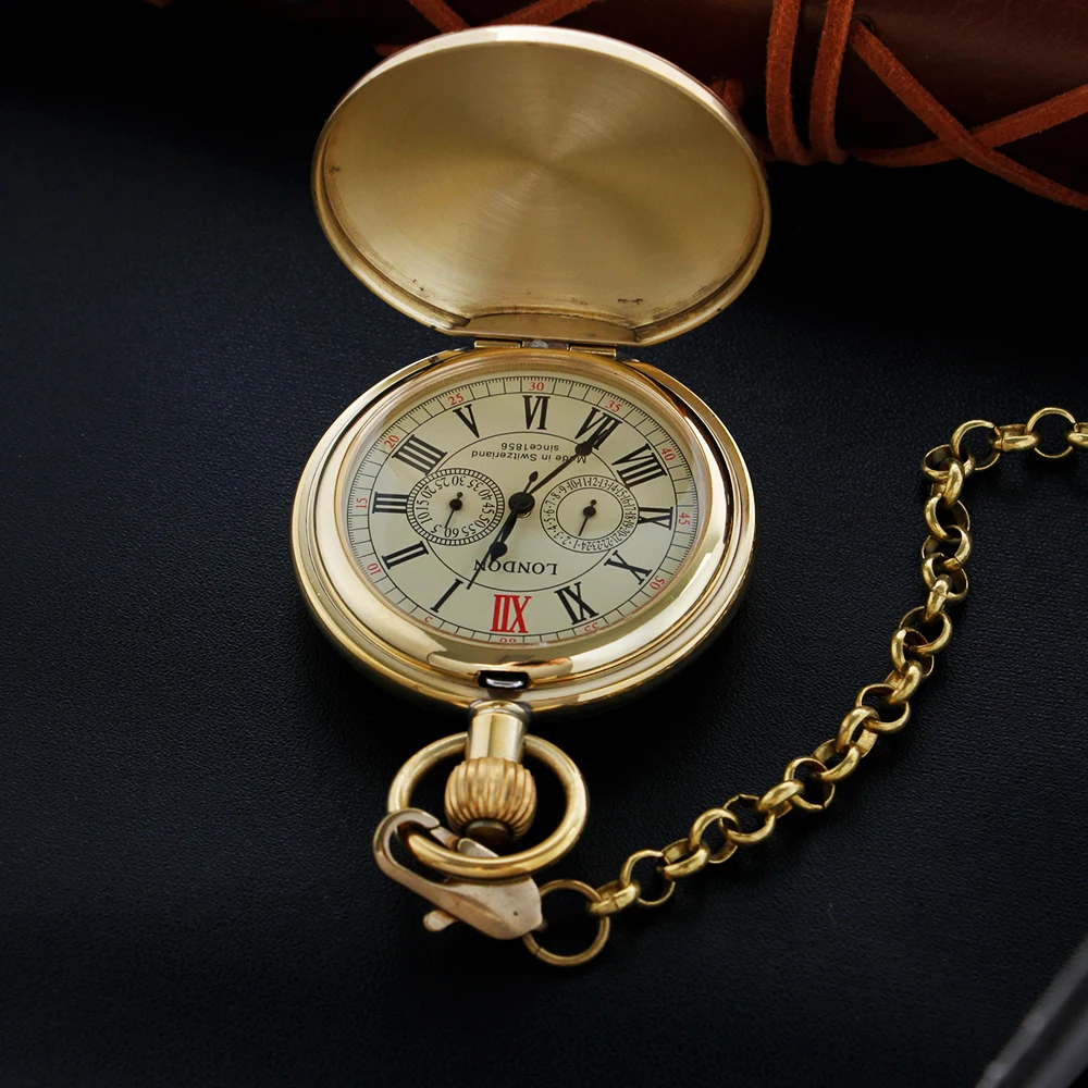 Retro London Train Carving Mechanical Pocket Watch High Quality Unisex Necklace Timing Pendant for Men and Women Gift Pjx009