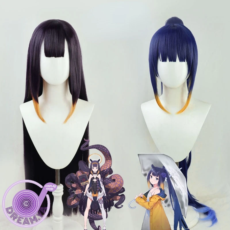 

Ninomae Ina'nis Hololive Anime Cosplay Wig Dark Purple Long Ponytail Synthetic Hair Halloween Carnival Party Role Play + Wig Cap