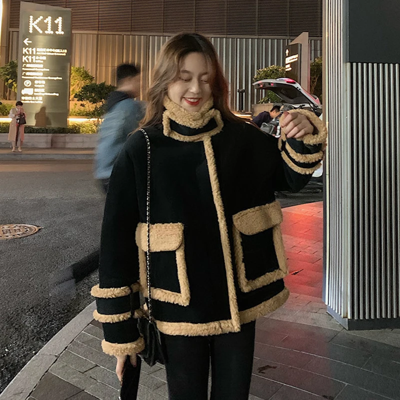 Пальто женское вельветовое на молнии утолщенное плюшевое пальто из овечьей