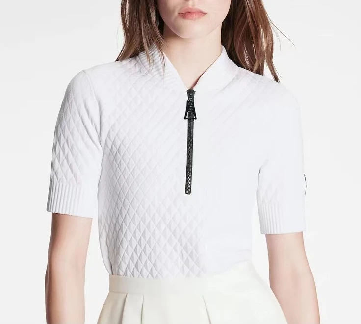 

126495 126489 Luxury Designer Clothes Fashion Classic Trendy Stand Collar Zipper Knitting Embroidery Pattern T-shirt