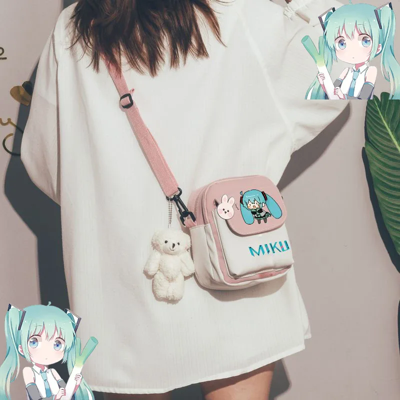 Сумка через плечо с героями аниме Hatsune Miku, милая холщовая Миниатюрная сумка-Кроссбоди на молнии для студентов и детей, с мультяшным рисунком, женский подарок