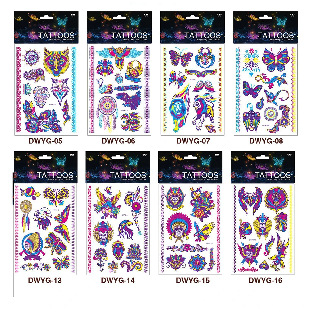 Светящиеся тату-наклейки в виде животных тигр сова Бабочка водонепроницаемые