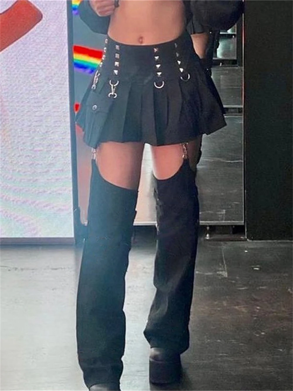 Юбка-карго в стиле Харадзюку штаны гранж и готические ажурные джинсовые брюки