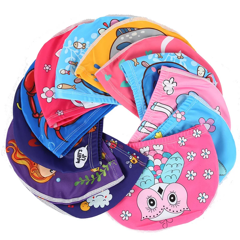 

Elastic Fabric Cute Cartoon Printed Swimming Caps For Long Hair Lovely Kids Cartoon Protect Ears Swim Pool Hat For Boys Girls