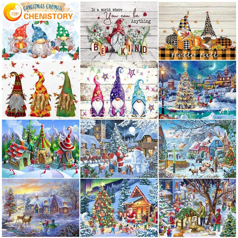 

CHENISTORY Christmas DIY Paint By Numbers Kits For Adults Scenery Frameless Oil Painting By Numbers On Canvas Digital Painting D