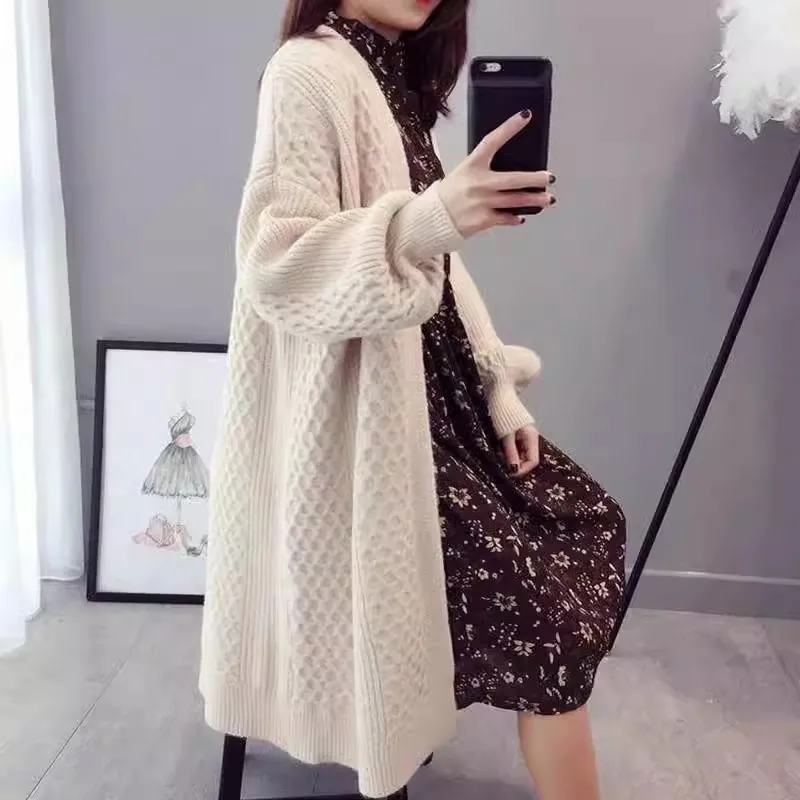 

2024 Spring And Autumn Fashion Long Section Sweater Cardigan Female Students Loose Medium-Length Knitwear ladies Outerwear W008