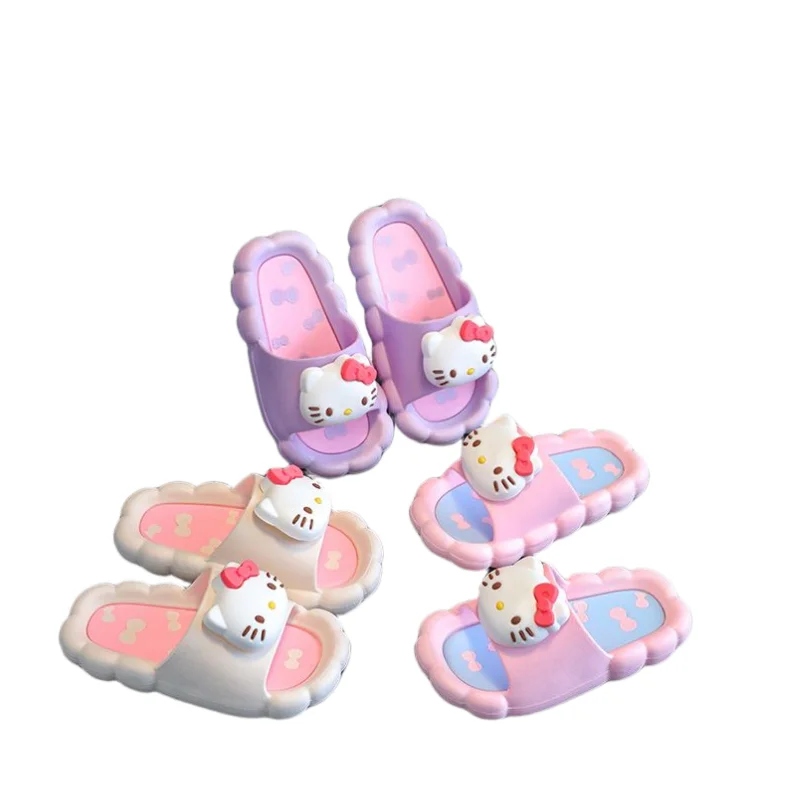 Сандалии и тапочки Sanrio детские с рисунком Hello Kitty, милые Нескользящие, для дома и маленькой девочки, с корицей, летние тапочки, подарок