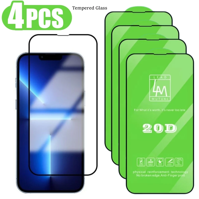 

4PCS Arc Edge Full Cover Screen Protector For iPhone 14 Pro Max 6 7 8 Plus Tempered Glass For iPhone 11 12 13 PRO XS MAX X XR SE