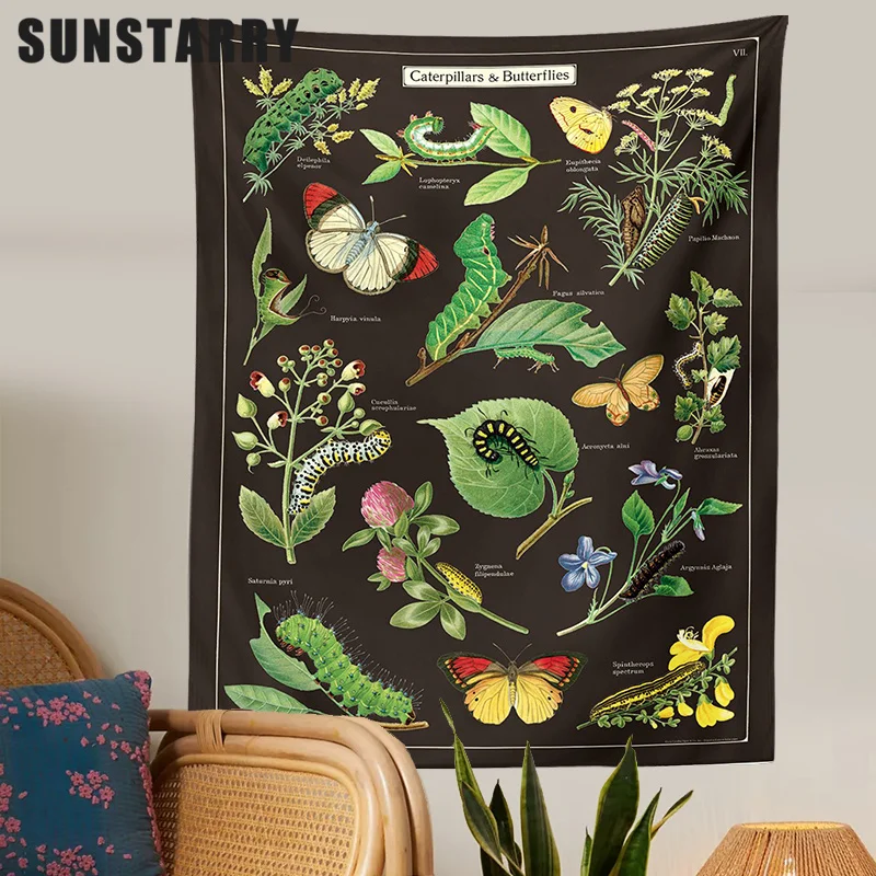 

Butterflies Botanicals Tapestry Caterpillars Wildflower Reference Chart Tapestry Hippie Boho Tapestries Psychedelic Home Decor