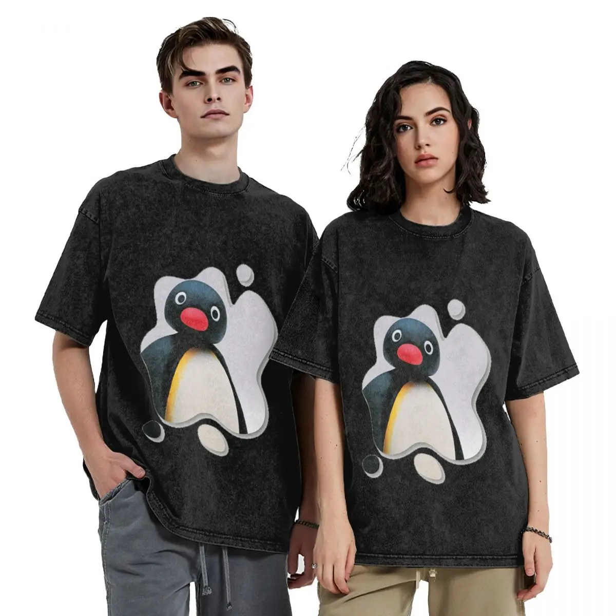 Фото Футболки с короткими рукавами Pingu Pinga Penguin Tv Hip Hop, топы с эффектом потертости, уличная одежда, футболки с принтом для мужчин и женщин №1