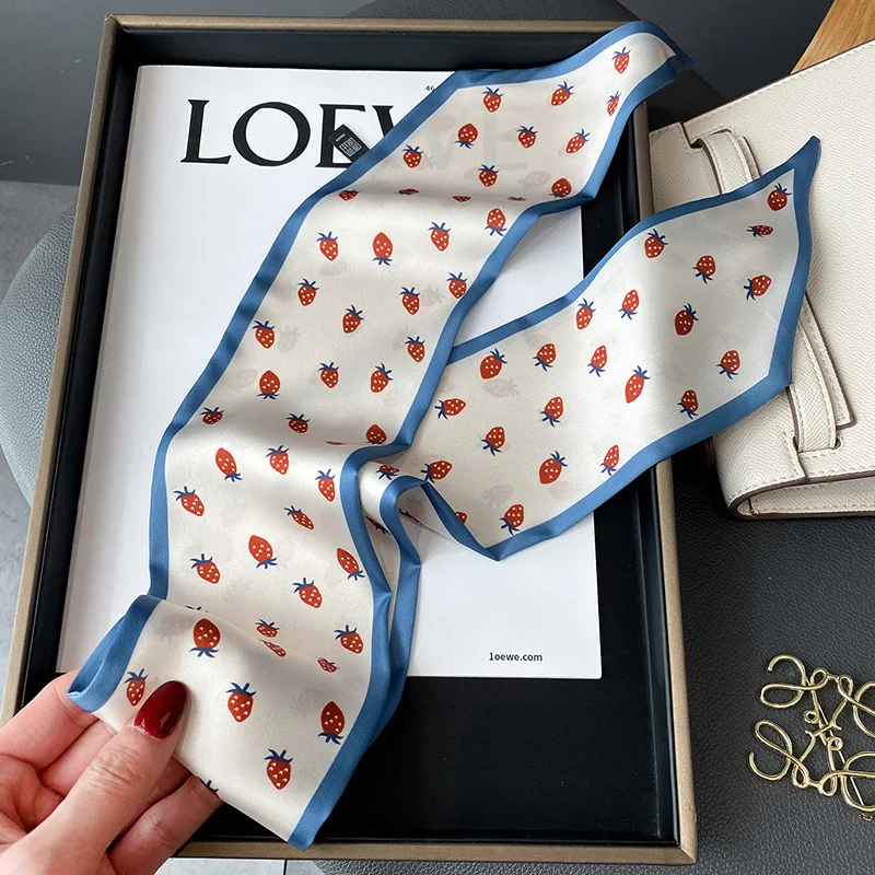 Women Silk Skinny Scarf for Hair Neck Scarves Lady Printed Bag Ribbons Fashion Headband Small Long Tie