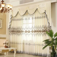 european luxury white beige embroidered curtains for living room high quality bedroom study kitchen hotel door valance curtains