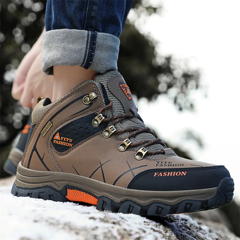 Mens Winter Snow Boots Waterproof Super Warm Sneakers Outdoor Male Hiking Boots Work Shoes Size 39-47