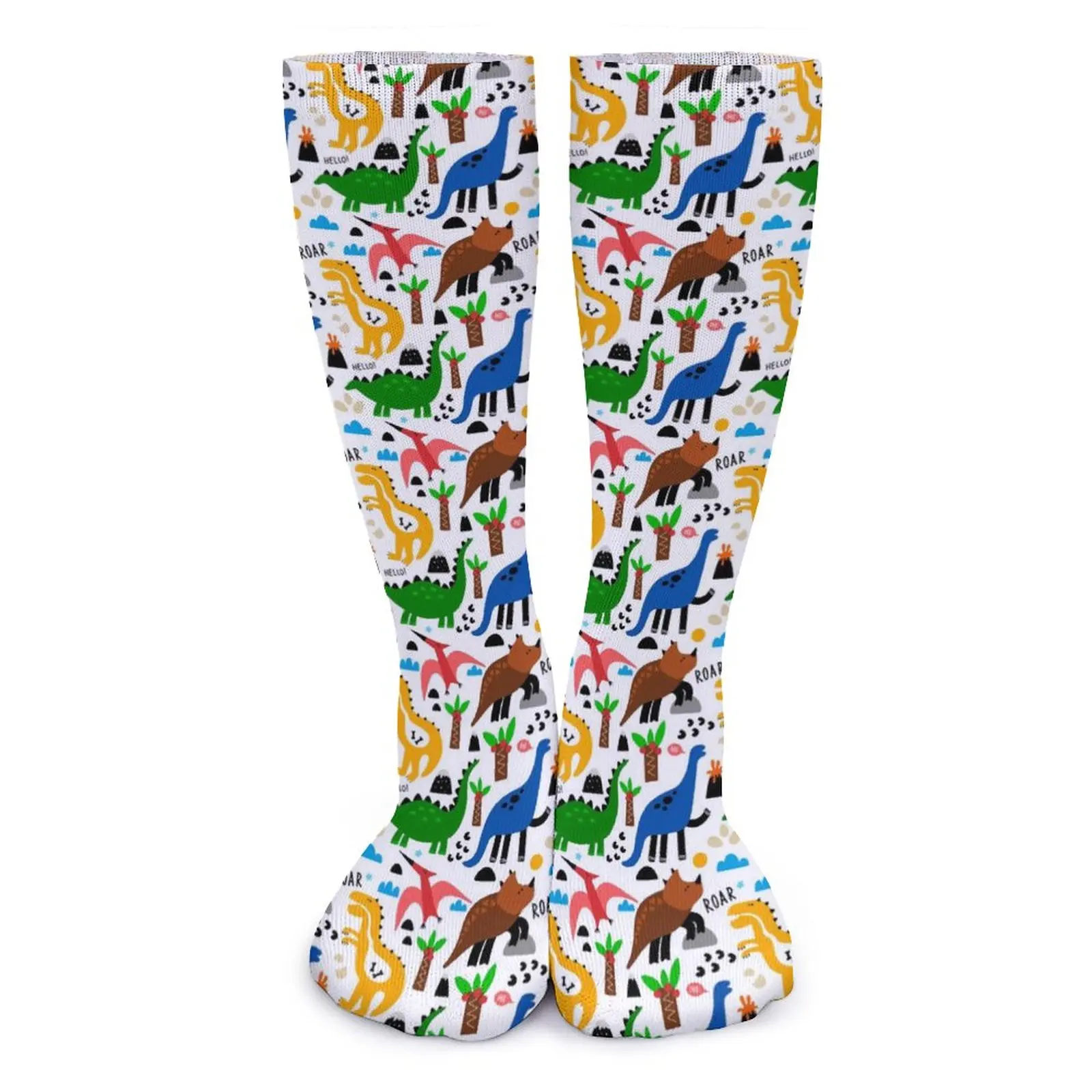 

Симпатичные носки с динозаврами, забавные женские гольфы для бега, зимние нескользящие носки с графическим рисунком