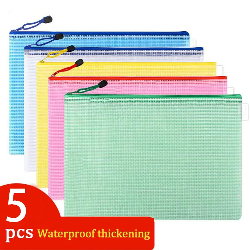 

5 шт., сетчатые сумки на молнии для документов, водонепроницаемые папки для файлов на молнии, A4, A5, A6, школьные и офисные принадлежности, ранцы, сумки для хранения