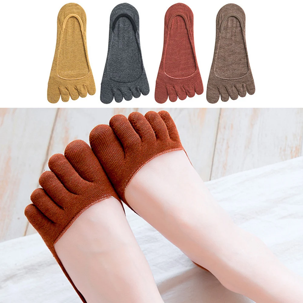 1 Pair Five Finger Socks Pure Cotton Sports Breathable Comfortable Toe Socks Non-slip Invisible Anti Friction Women's Boat Socks